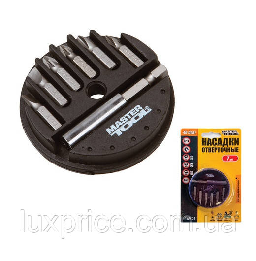 Набір насадок викруткових MASTERTOOL 7 шт 25 мм 1/4" з тримачем 40-0381    Luxprice, фото 1