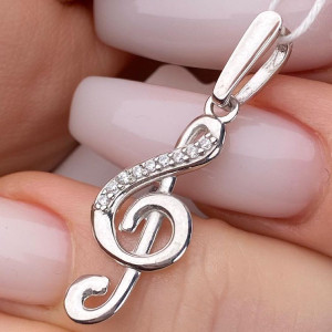 Срібний підвіс родований з фіанітами в формі ноти РН-132, фото 1