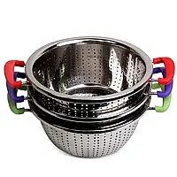 Друшляк нержавійка з кольоровими ручками 26 см VT6-19541