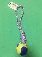 Теннисный Мячик на веревке для собак , синий. - диаметр мячика 6 см, длинна каната 35 см.