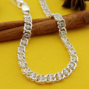 Жіночий срібний браслет арабка з камінням фіанітами. Довжина 18 см