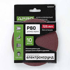 Круг шліфувальний без отворів (на липучці) Ø125мм P80 (10шт) APRO 828004   Luxprice