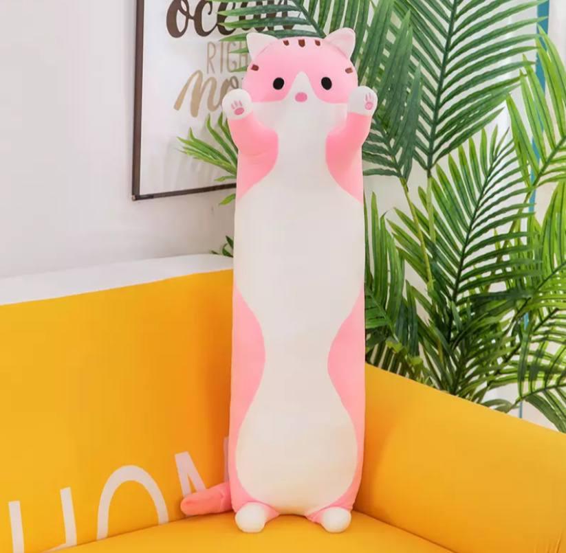 М'яка іграшка обіймашка довгий Кіт Батон Рожевий 45-50 см
