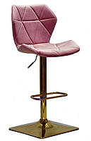 Стілець барний Torino Bar 4 GD-Base оксамит запорошена троянда 1025 на квадратній золотій базі опорі, фото 2