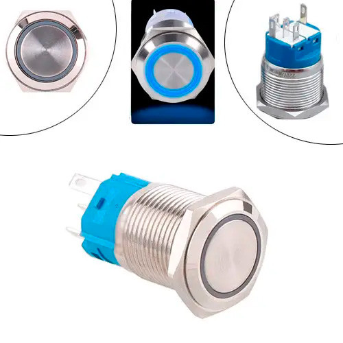 Кнопка 22мм, що фіксується, 9-24В, синій LED, 5pin, 22K-P11DZ