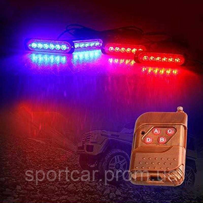 Купить Стробоскоп 6 LED 12-24V с пультом управления 4шт красно-синий ...