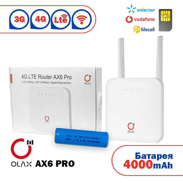 4G GSM WiFi маршрутизатор роутер Olax AX6 Pro з акумуляторною батареєю 4000 мА·год