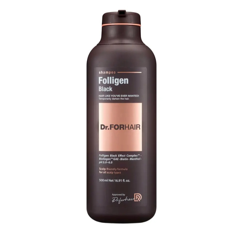 Dr.FORHAIR Folligen Black Shampoo - Шампунь для відновлення кольору сивого волосся, 500 мл, фото 1