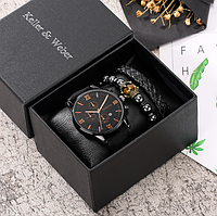 Подарочный набор для мужчин: наручные часы с 2 оригинальными браслетами- диам. 4см, длин 23см, шир. рем. 2см