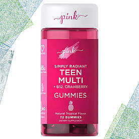 Вітаміни для дівчаток Pink Teen Girl Multi + B-12 & Cranberry Gummies (тропічний смак), 72 жувальних цукерок