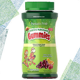 Вітаміни для дітей Puritan's Pride children's Multivitamin Cherry, Orange and Grape 120 жувальних цукерок 2+