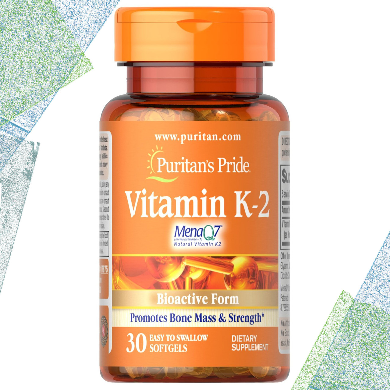Вітамін К2 Puritan's Pride Vitamin K-2 50 мкг 30 гелевих капсул, фото 1