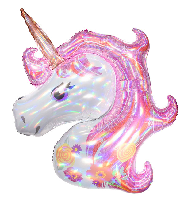 Фольговані кульки "Єдиноріг", 117*87 см., голографічний рожевий