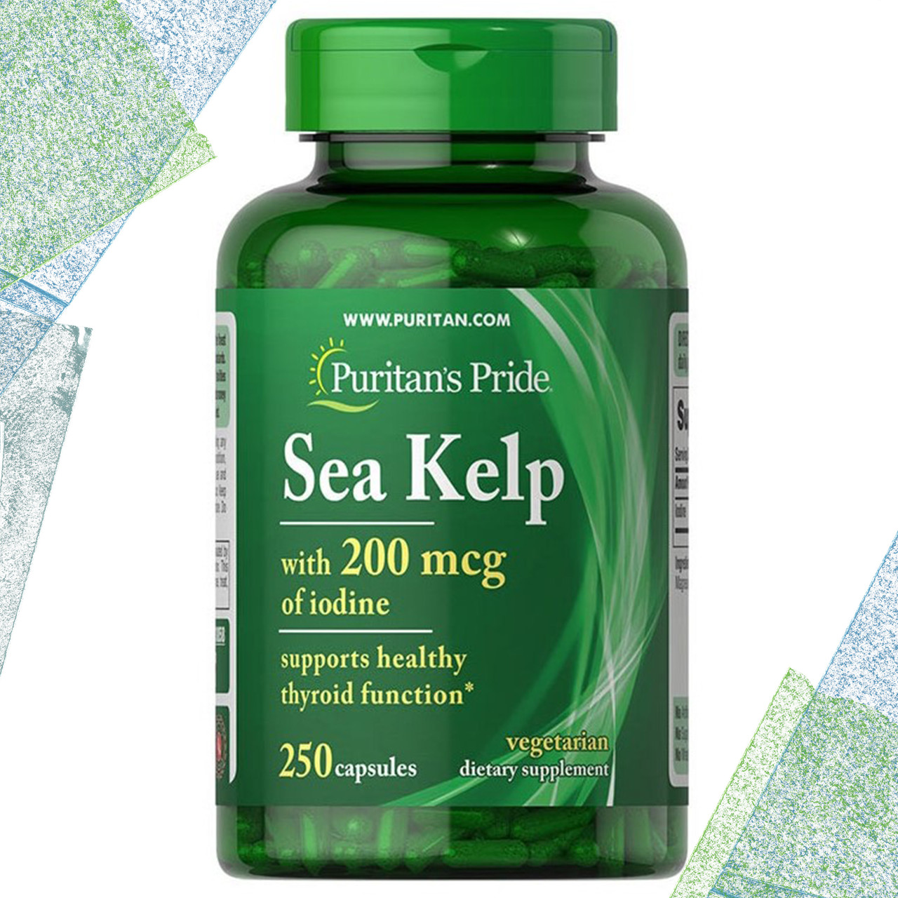 Водорості для щитовидки Puritan's Pride Sea Kelp with 200 мкг of iodine 250 вегетаріанських капсул