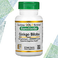 Гинкго Билоба California Gold Nutrition EuroHerbs Ginkgo Biloba 120 мг 60 вегетарианских капсул