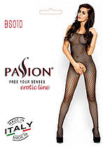 Бодістокінг Passion BS010 black, комбінезон, дрібна сіточка, фото 4
