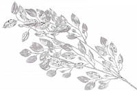 Декоративная ветка с листьями 64см, цвет-матовое серебро. Ветка премиум-класса для интерьера, декора, фотозоны