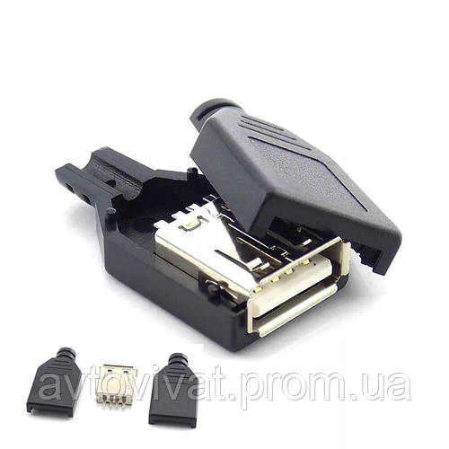 Купить Коннектор USB Type A гнездо с кожухом ЮСБ мама разборное тип А ...