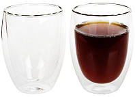 Набор 2 стакана Lorenza 350мл с двойными стенками стеклянные термостаканы 2 штуки