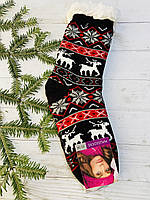 Шкарпетки жіночі з хутра, шкарпетки з овечої шерсті , новорічні носки, носки олені 35-38, 39-41 чорні