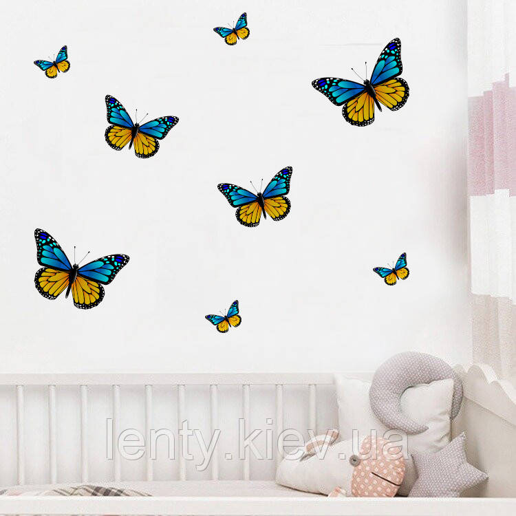 Інтер'єрна наклейка на стіну  "Метелики в українському стилі" 8шт 13см/7см