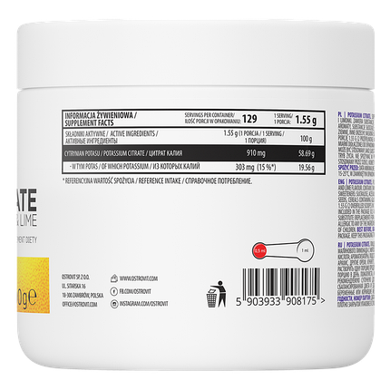 Цитрат калію OstroVit Potassium Citrate 200 g (Lemon & Lime), фото 2