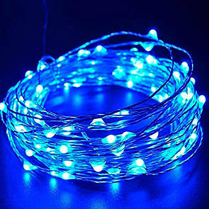 Світлодіодна гірлянда 10 метрів 100 діодів на батарейках Синя Гнучка гірлянда на батарейках РОСА