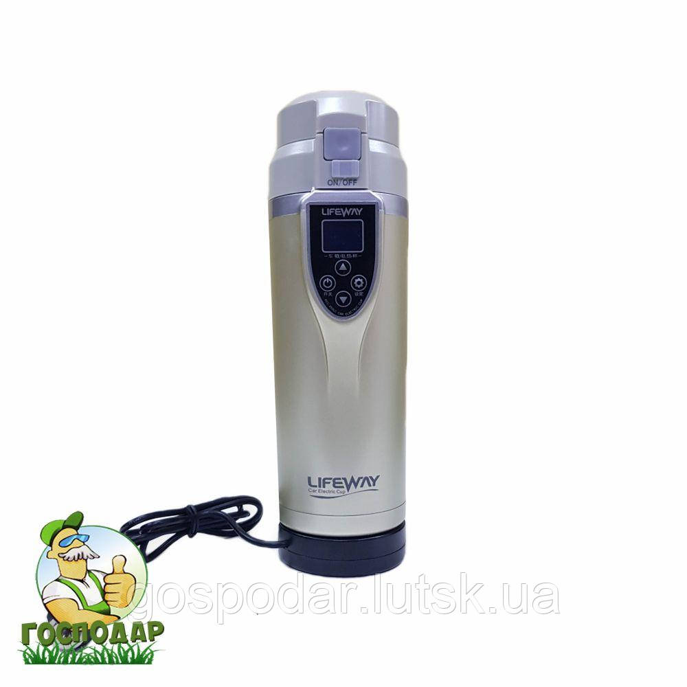 Автомобільний електричний чайник, кружка, термос LifeWay 12/24 вольт від прикурювача для авто, грузовика, фури Бежевий, фото 1