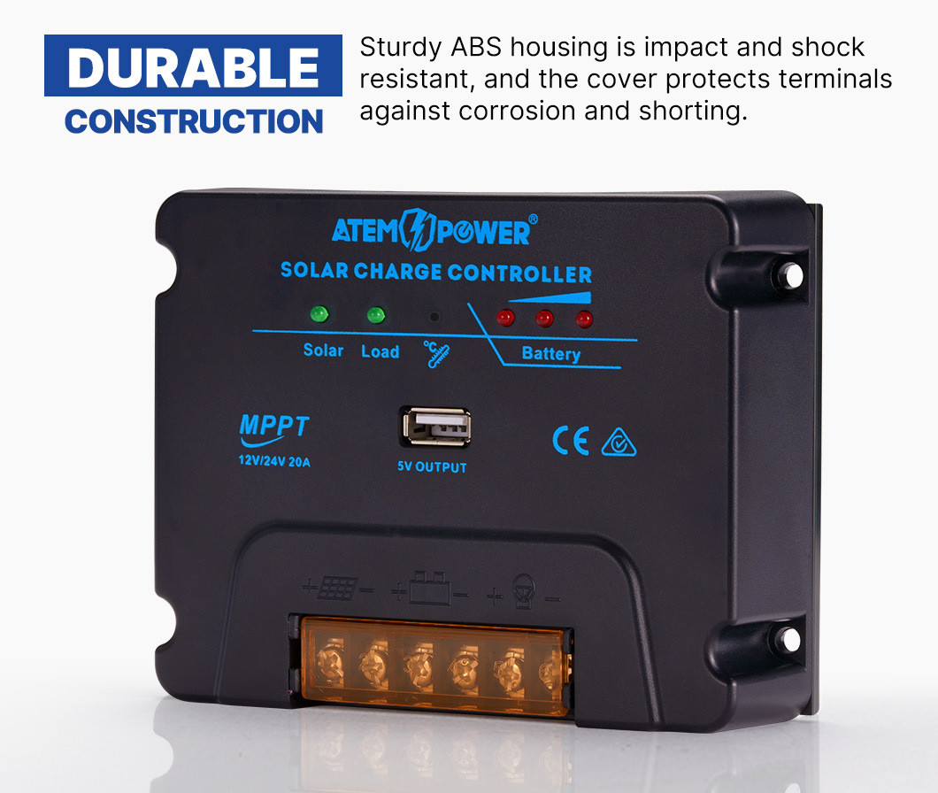Контролер заряду для сонячних батарей на ШІМ ATEM POWER 12/24 В 20 А, USB MPPT PWM, фото 1
