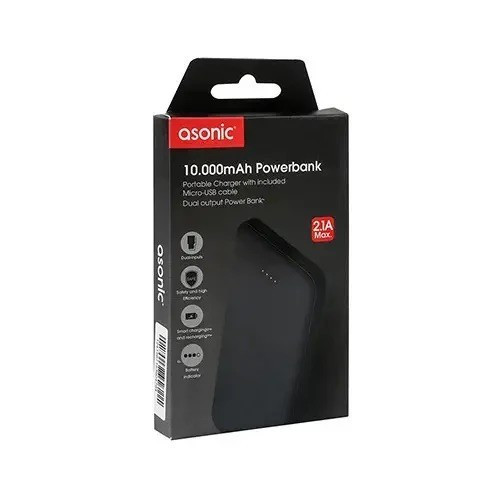 Повербанк із індикатором заряду Asonic AS-P10 10000mAh 2*USB Чорний
