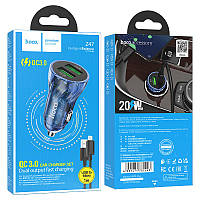 Автомобільний зарядний пристрій HOCO 2в1 Z47 Micro QC3.0 (2USB/20W) Blue (Синій) Швидка зарядка