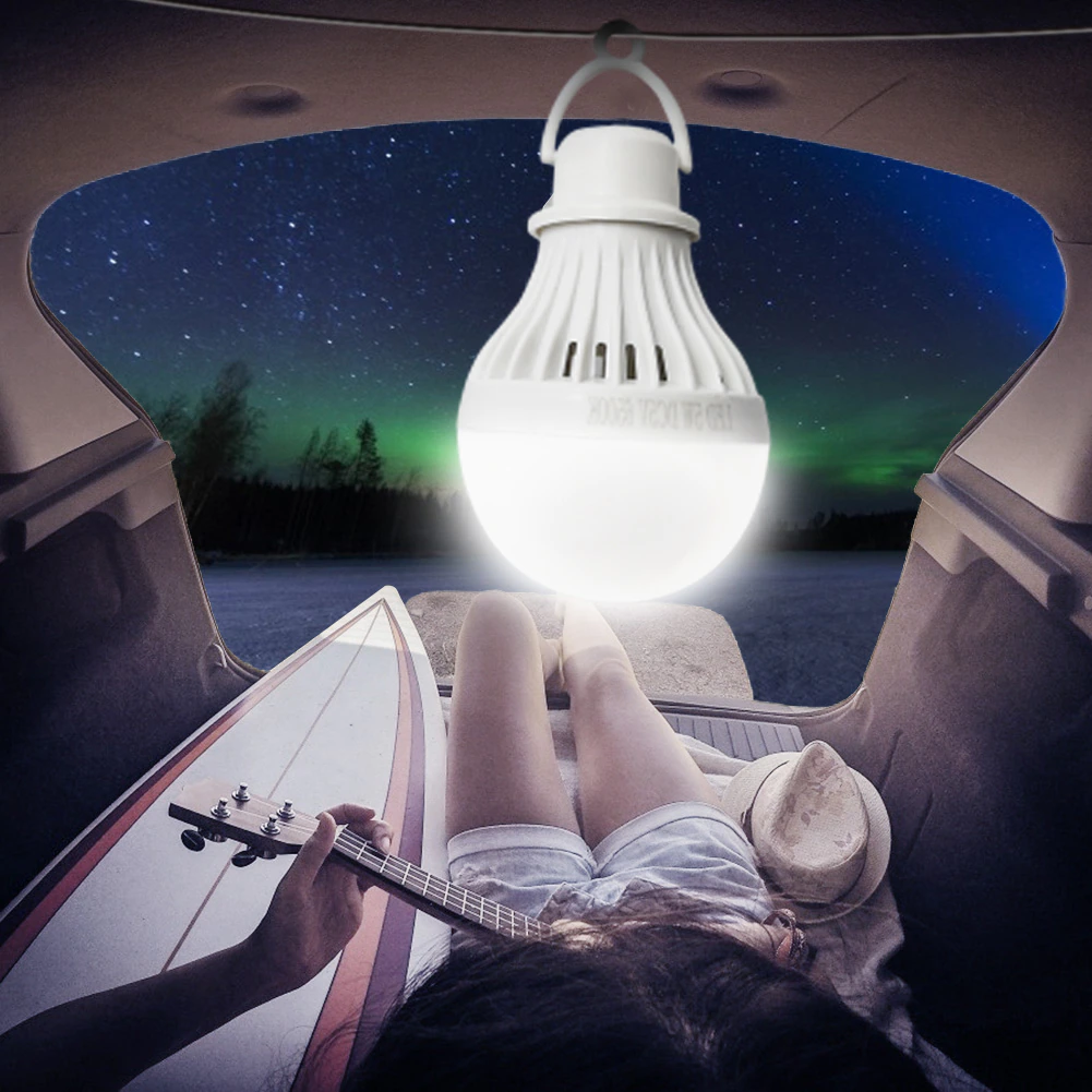 Кемпінгова лампа ліхтар LED світлодіодний. Резервна лампа з крокодилами 12 V 5 W з підвісом., фото 1
