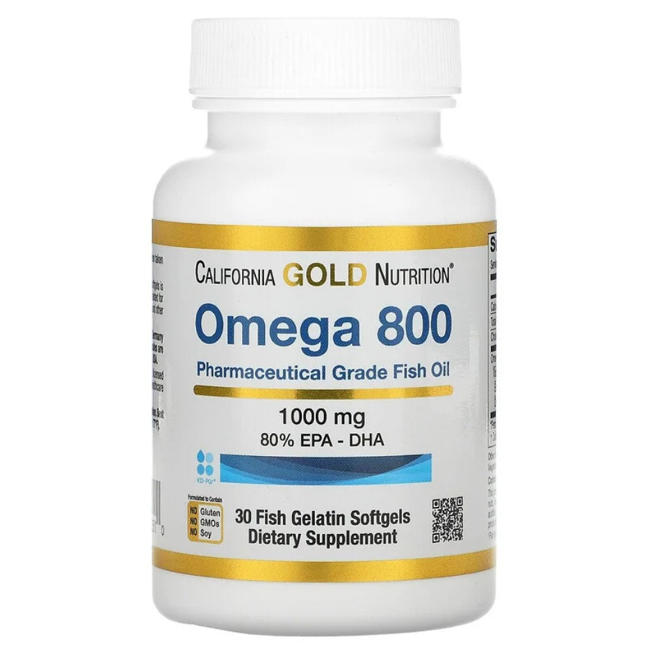 Omega 800 1000 мг 80% EPA/DHA California Gold Nutrition 30 капсул, фото 1