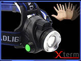 Посилений налобний сенсорний ліхтар діод P50, акумуляторний, зум, функція powerbank, ліхтарик на голову, фото 3