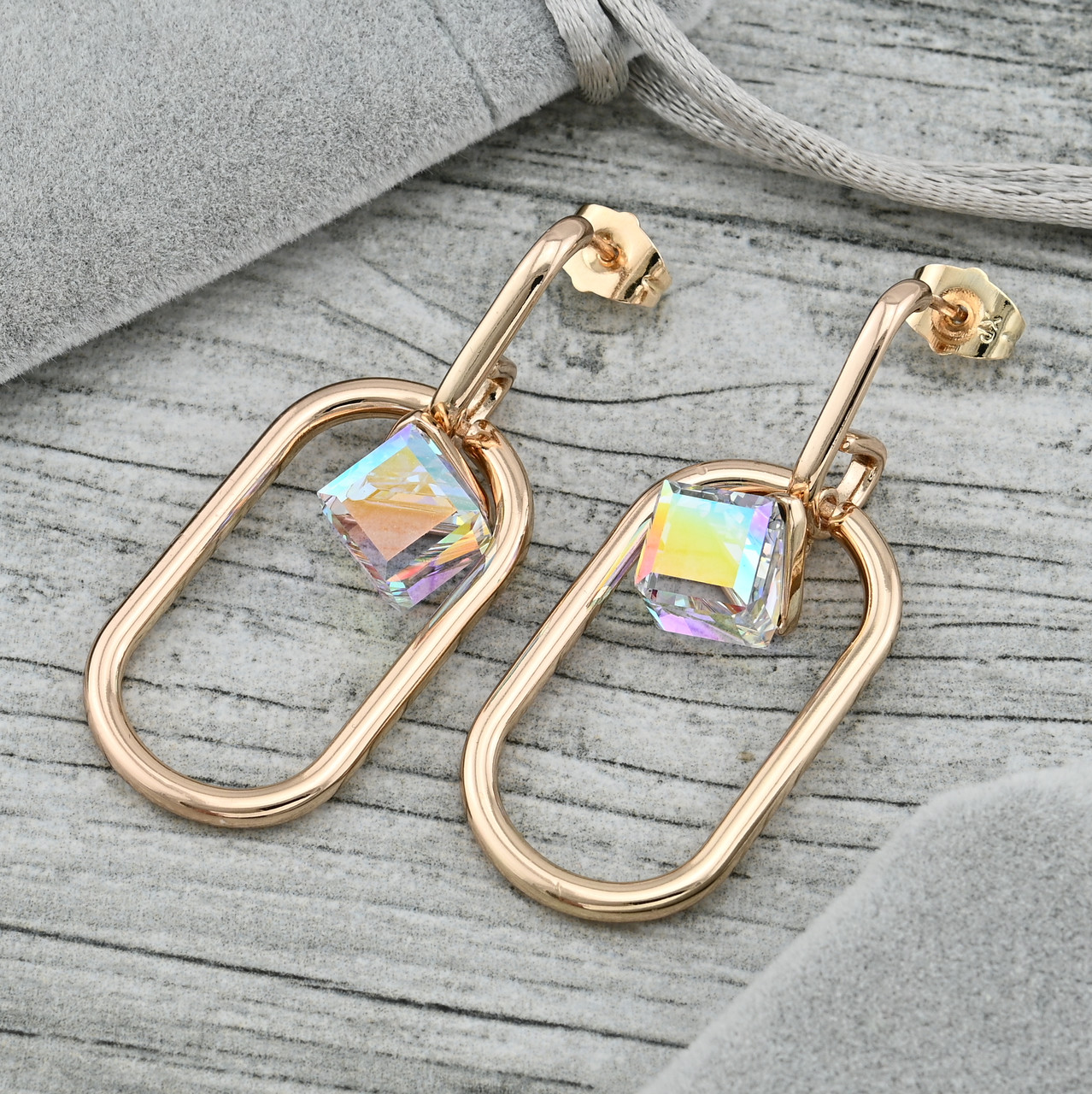 Сережки підвіски 38228 розмір 46х20 мм Діаманти світанок вага 12.0 г позолота 18К, фото 1