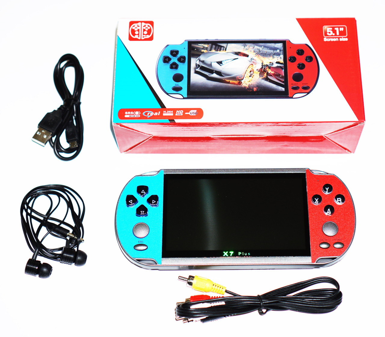 Ігрова приставка PSP X7 Plus 5,1" з ретро іграми 8 та 16 біт портативна консоль для ігор та відео, фото 1