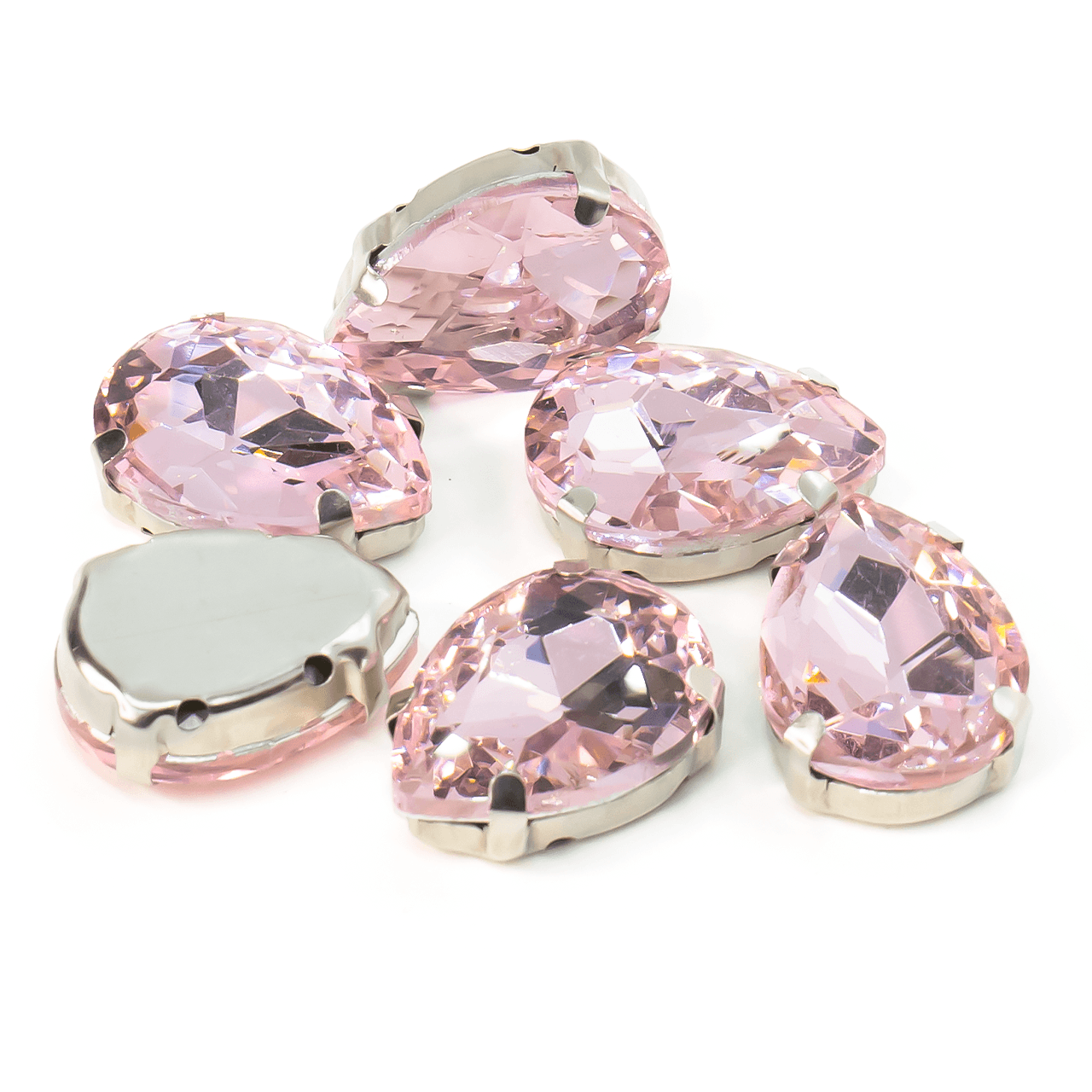 Стрази в оправі пришивні Крапля 13х18 мм Рожевий світлий 10 шт., фото 1