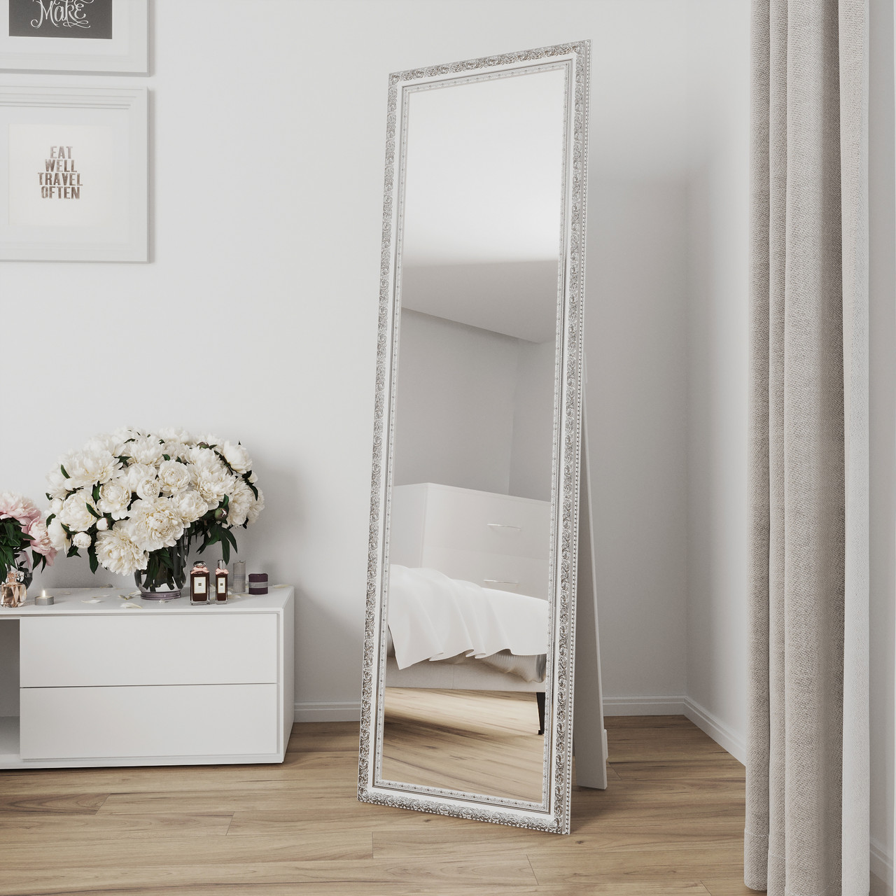 Підлогове дзеркало в повний зріст біле з патиною срібла 170х50 Black Mirror в рамі в спальню коридор передпокій