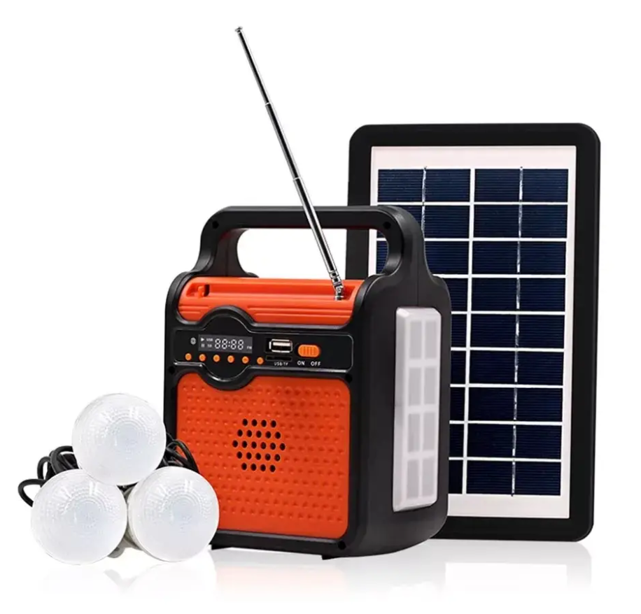 Ліхтар — Power Bank, радіо-блютуз із сонячною панеллю 9 V 3 W + 3 лампочки EP-371B / Потужний ліхтарик аварійний, фото 1