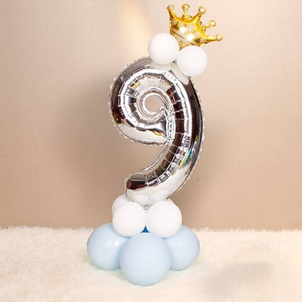 Цифра 9 на підставці з кульок | Ніжно-блакитний, фото 1