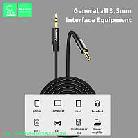 AUX КАБЕЛЬ Denmen DX05 jack 3.5мм 2M ТКАНИНОВА ОПЛЕТКА BLACK