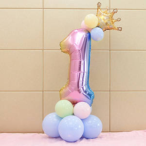 Цифра 1 на підставці з кульок | Для дівчинки | Макарун