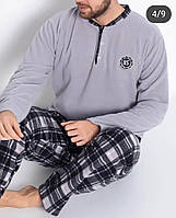 Мужская пижама тёплая клетка домашний комплект SNC Collection 20246 Серый шоколад