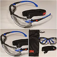 Комплект прозрачные защитные очки Solus S1101SGAFKT-EU 3M, резиновая вставка, ремешок, чехол