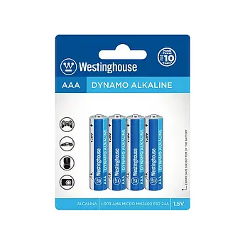 Батарейки лужні ААА Westinghouse Dynamo Alkaline AAA LR03 бл4шт 0889554000007