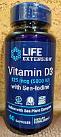 Витамин Д3 с йодом 60 капс США Life Extension Vitamin D3 with Sea-Iodine 125 мкг 5000 МЕ Иммунитет Мышцы Кости