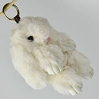 Брелок м'який плюшевий зайчик білого кольору застібка золотистого кольору з карабіном розмір 22х10 см