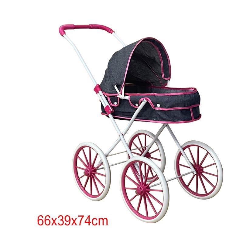 Коляска для кукол металлическая DL502C-8 Кукольная зимняя коляска на больших колесах / черно-розовая - фото 1 - id-p1735027259