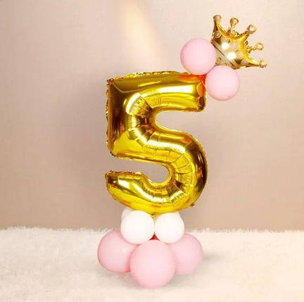 Цифра 5 на підставці з кульок | Золотисто-рожевий, фото 1