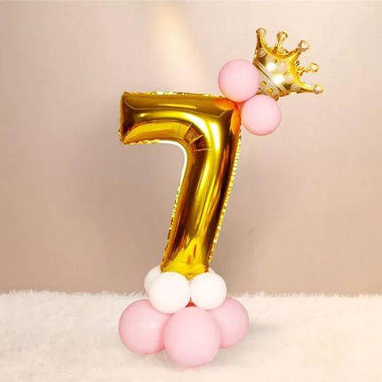 Цифра 7 на підставці з кульок | Золотисто-рожевий, фото 1